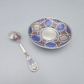 Garnitură din argint 950 pentru servirea caviarului formată din fafurie și lingură cu decor emailat cloisonné | ateller Martial Fray - Paris cca. 1850