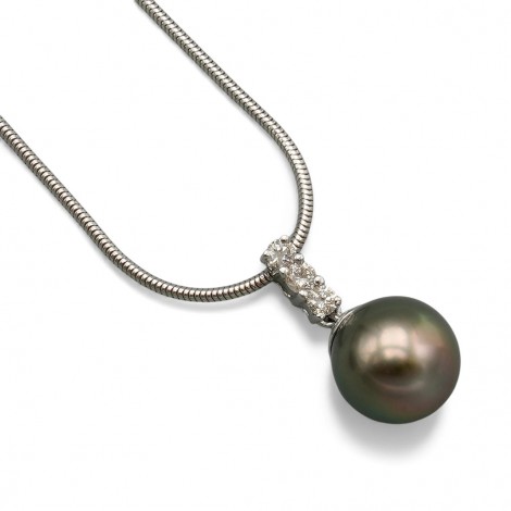 Rafinat colier din aur alb 18k cu perlă naturală tahitiană și diamante naturale | preloved anii 2000