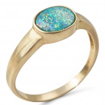 Inel vintage din aur 14k decorat cu un opal boulder natural australlian | atelier Edinburgh cca. 1960