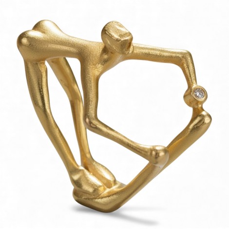 Inel statement design contemporan din aur galben 18k decorat cu diamant natural | bijuterie de autor | anii 2000