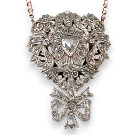 Colier de epocă georgiană din aur roșu 14k și  argint cu diamante naturale 1.26 CT | cca. 1780 Marea Britanie