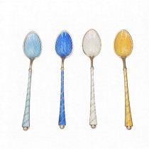 Lot de 4 lingurițe demitasse din argint aurit și emailat basse-taille | atelier Egon Lauridsen - Danemarca | cca. 1950