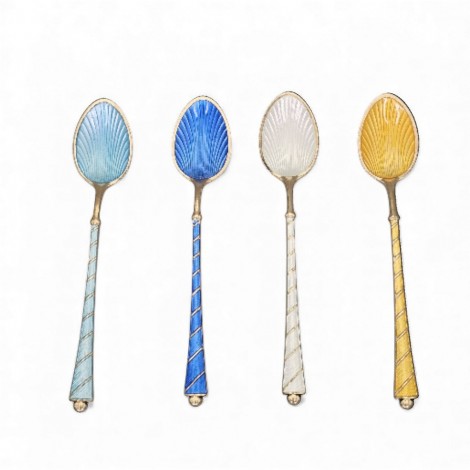 Lot de 4 lingurițe demitasse din argint aurit și emailat basse-taille | atelier Egon Lauridsen - Danemarca | cca. 1950