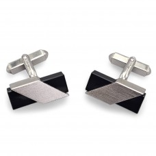 Butoni mid-century în manieră Bauhaus din argint și onix negru natural | cca. 1965 - 1975