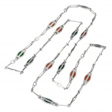  Colier sautoir Christmas Vibes de perioadă mid-century din argint și email plique-à-jour | Turchetti Pasquale | cca. 1960