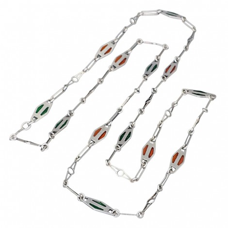  Colier sautoir Christmas Vibes de perioadă mid-century din argint și email plique-à-jour | Turchetti Pasquale | cca. 1960