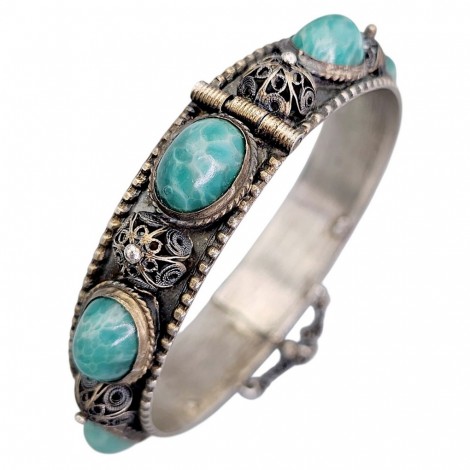Veche brățară persană din argint decorată cu anturaje de sticlă Peking | import Franța | cca. 1870 - 1900
