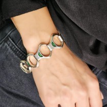 Brățară modernistă mid-century din argint cu accente cromatice de email verde champlevé | atelier Conti & Baldini | anii' 60