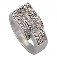 Inel autentic Art Deco din argint cu incrustații fine de marcasite | Franța cca.  1920 -1930