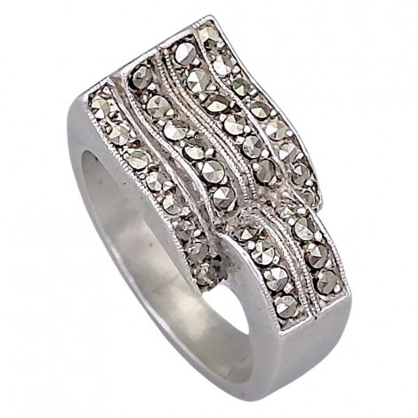 Inel autentic Art Deco din argint cu incrustații fine de marcasite | Franța cca.  1920 -1930