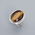  Inel mid-century Space Age manufacturat în argint și ochi de tigru natural | Olanda cca. 1965 - 1970