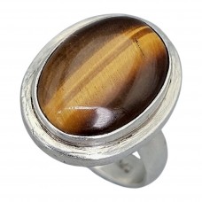  Inel mid-century Space Age manufacturat în argint și ochi de tigru natural | Olanda cca. 1965 - 1970
