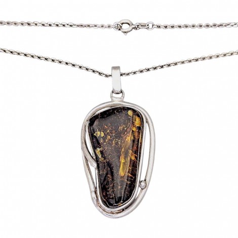 Colier din argint cu pandant statement decorat cu un anturaj de chihlimbar baltic natural | preloved