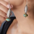 Cercei etnici sino-tibetani manufacturați în argint și turcoaz natural himalayan | a doua jumătate a secolului XX