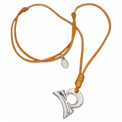 Colier design contemporan din piele naturală cu pandant statement Balanță din argint | anii 2020