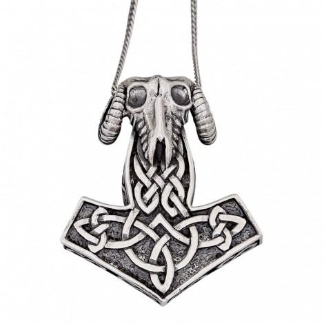 Colier din argint cu pandant unisex "Ciocanul lui Thor" decorat cu meandre celtice și bucraniu | colecția CARPE DIEM - YOLO