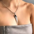 Colier cu pandant din argint masiv Angel Wing decorat cu onix negru | colecția RĂDĂCINI