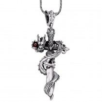 Colier unisex cu pandant din argint masiv Dragon Warrior decorat cu granat natural | colecția RĂDĂCINI