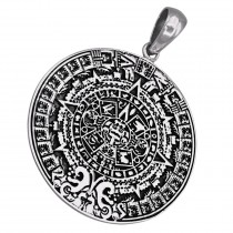 Pandant statement Calendar Aztec-Maya din argint patinat | colecția RĂDĂCINI