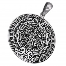 Pandant statement Calendar Aztec-Maya din argint patinat | colecția RĂDĂCINI