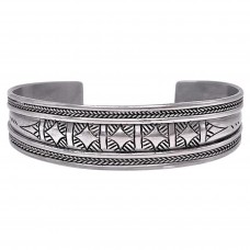 Brățară cuff etnică tuaregă din argint decorată prin gravare cu motive etnografice amazigh | Niger 