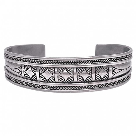 Brățară cuff etnică tuaregă din argint decorată prin gravare cu motive etnografice amazigh | Niger 