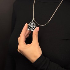Colier lung din argint accesorizat cu pandant amuletic etnic indian Ganesha | colecția RĂDĂCINI 