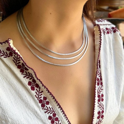 Colier modernist multistrand din argint rodinat și texturat | preloved cca. 1960 - 1970