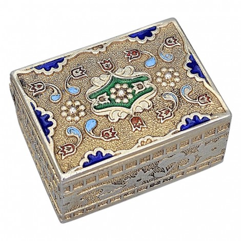 Cutiuță din argint masiv cu accente cromatice de aurire și email cloisonne policrom | Turcia cca. 1950