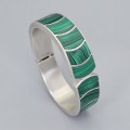 Brățară bangle modernistă mexicană din argint masiv și malachit natural | atelier Taxco cca. 1980 - 1990