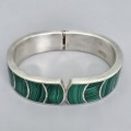 Brățară bangle modernistă mexicană din argint masiv și malachit natural | atelier Taxco cca. 1980 - 1990