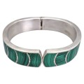 Brățară bangle modernistă mexicană din argint masiv și malachit natural | atelier Taxco cca. 1980 - 1990
