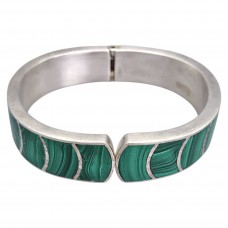 Brățară bangle modernistă mexicană din argint masiv și malachit natural | atelier Taxco cca. 1980 - 1990