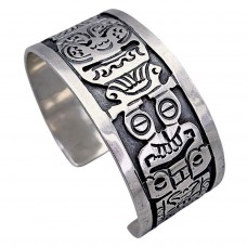Brățară cuff unisex mexicană Aztec Revival din argint masiv | atelier Talleres de los Ballesteros | cca. 1960 