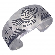 Brățară cuff amerindiană din argint decorară cu motive etnice Pueblo - South Western | Statele Unite cca. 1980 - 1990