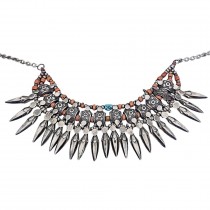 Vechi colier etnic sino-tibetan realizat manual din argint decorat cu turcoaz himalayan și coral natural | Ladakh cca. 1930