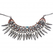 Vechi colier etnic sino-tibetan realizat manual din argint decorat cu turcoaz himalayan și coral natural | Ladakh cca. 1930