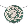 Colier choker accesorizat cu pandant statement mexican Mayan Revival manufacturat în argint intarsiat cu mozaic de malachit natural | atelier Taxco cca. 1970