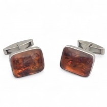 Butoni mid-century din argint decorați cu anturaje de chihlimbar natural |  | atelier Fischlandschmuck - Ribnitz | cca. 1960