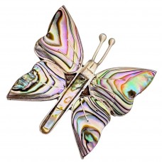 Veche broșă mexicană fluture manufacturată în argint și sidef de scoică Abalone | cca. 1940