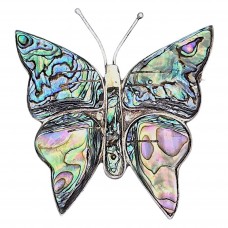 Veche broșă mexicană Fluture manufacturată în argint și sidef de scoică Abalone | atelier Taxco cca. 1950