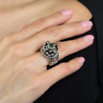 Inel statement Medieval Crown din argint masiv cu pietre decorative verzi | colecția CARPE DIEM - YOLO