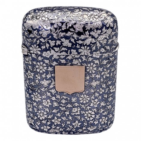 Tabacheră victoriană "vesta case " manufacturată în argint decorată integral prin gravare manuală și încrustații niello | Franța cca. 1880