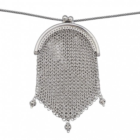 Colier sautoir dn argint accesorizat cu pandant porte-monnaie chatelaine de perioadă Belle Epoque | cca. 1880 - 1900