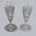 Pereche de flute pentru șampanie din cristal montat în argint masiv | atelier florentin cca.1950