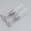 Pereche de flute pentru șampanie din cristal montat în argint masiv | atelier florentin cca.1950