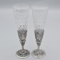Pereche de flute pentru șampanie din cristal montat în argint masiv | atelier florentin cca.1950