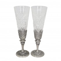 Pereche de flute pentru șampanie din cristal montat în argint masiv | atelier florentin cca.1950