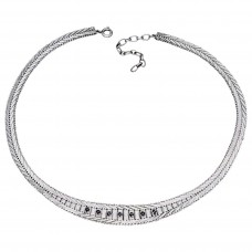 Colier vintage în manieră Art Deco din argint rodinat decorat cu safire naturale | Germania cca.1960