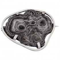 Broșă statement de perioadă mid-century manufacturată în argint și calcedonia druzitică | Germania cca.1950 - 1960